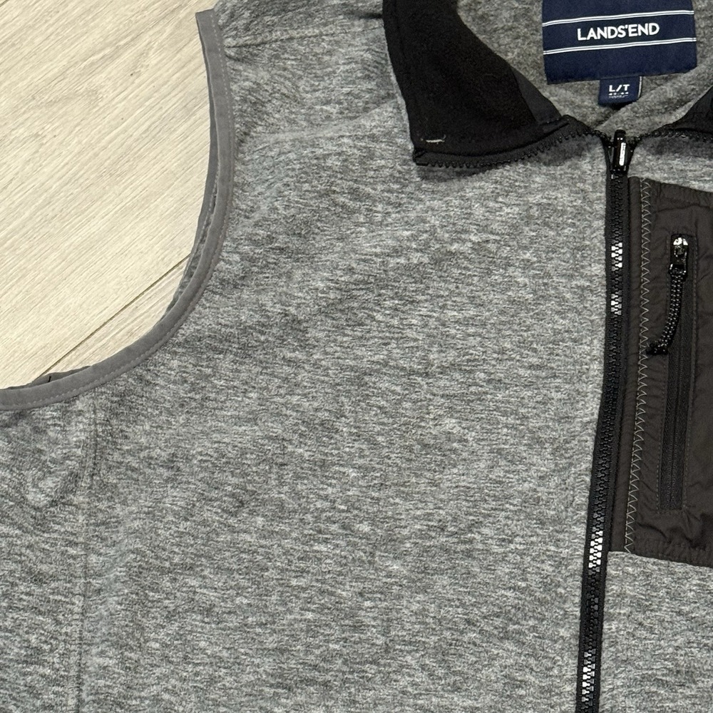 Lands End Mens Fleece Vest L-T 42-44 Heather Gray Full Zip 3 Pockets - Picture 5 of 9